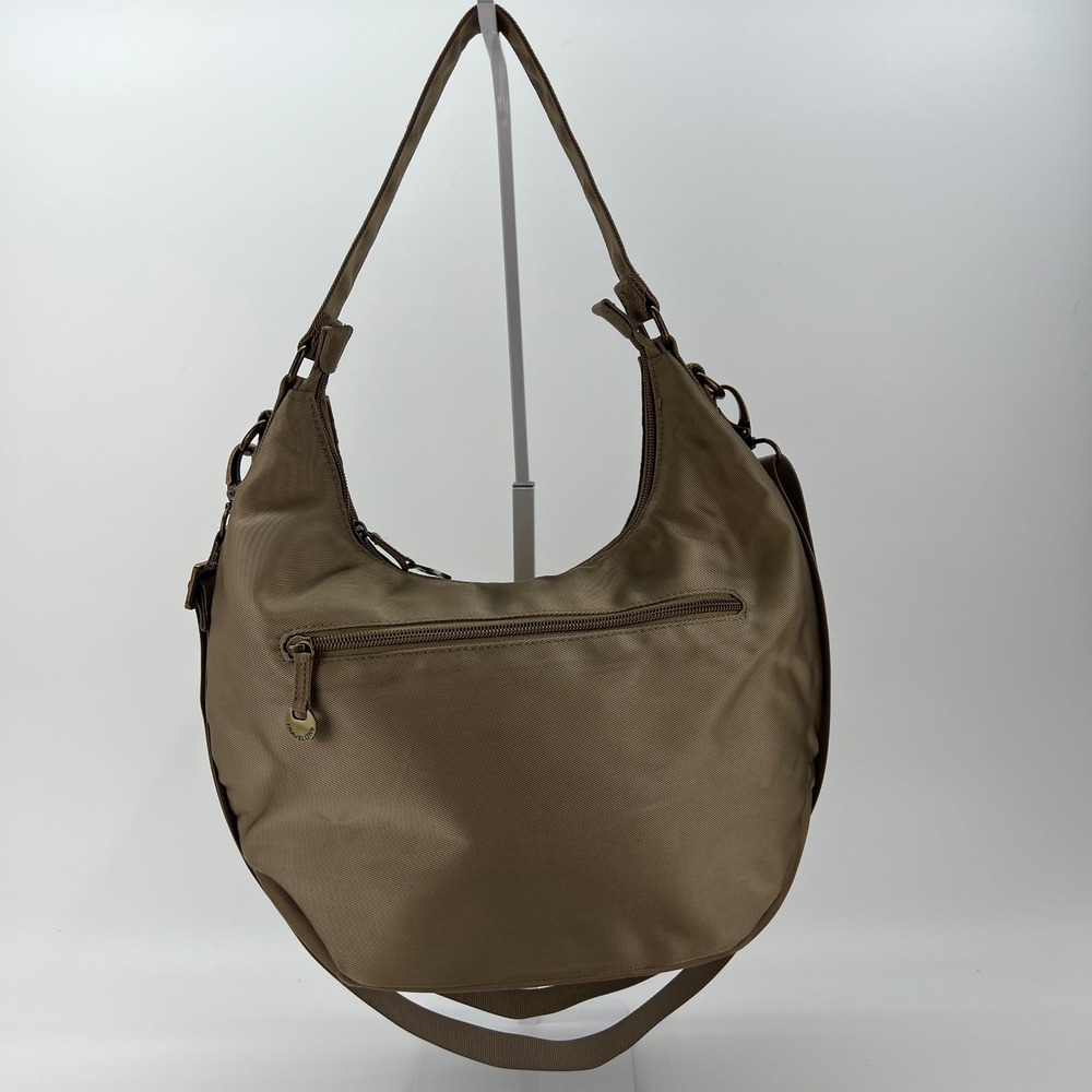 Travelon Anti-Theft Hobo Bag Tan Polyester Turquoise‎ Lining RFID 42911-770 - Picture 3 of 8